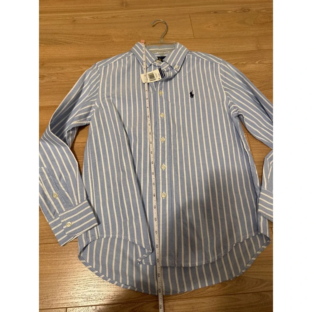Ralph Lauren Boys Blue White Striped Oxford Button Down Shirt Size 10 NWT
